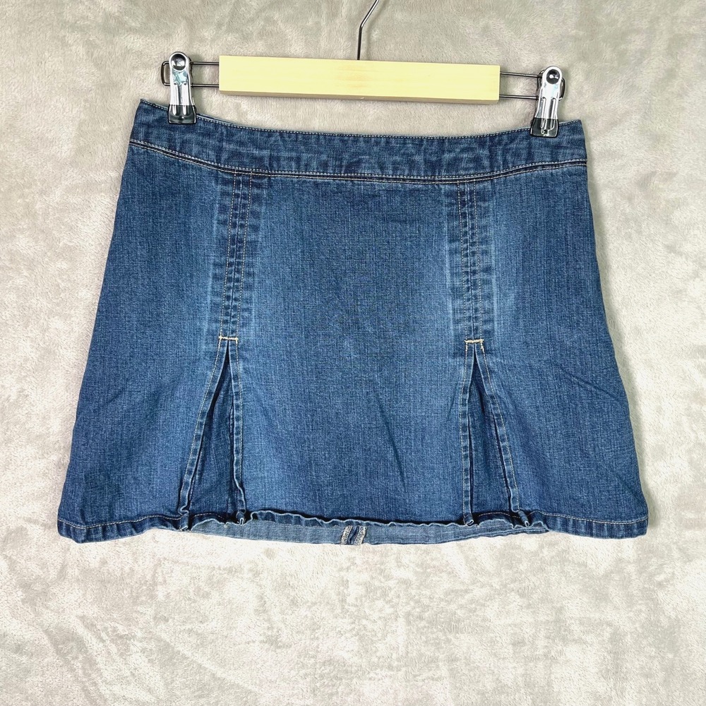 Vintage 2004 Old Navy Jean Skort Mini Skirt Pleated Size 10.5 (Waist 28) Y2K